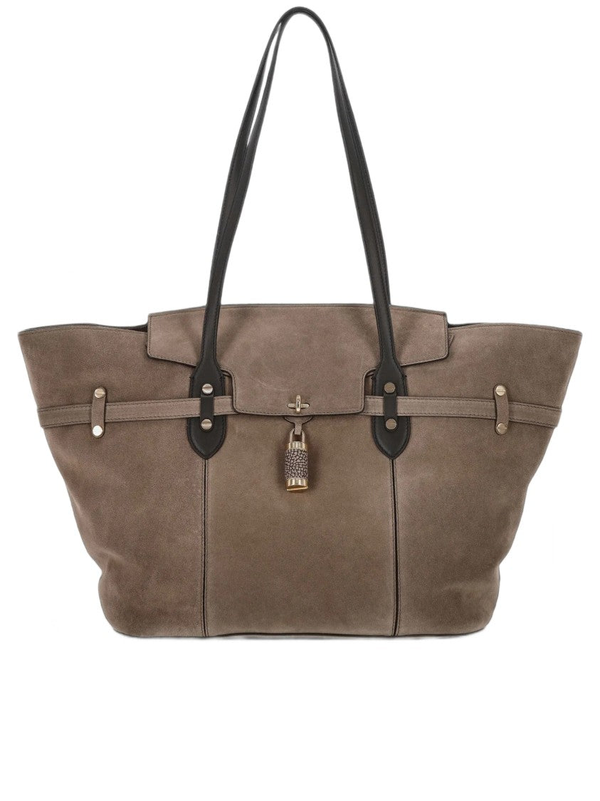 Borbonese Large Taupe Suede Padlock Tote Bag