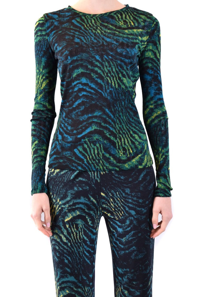 Diane Von Furstenberg Multicolor Abstract Animal Print Fitted Sweater