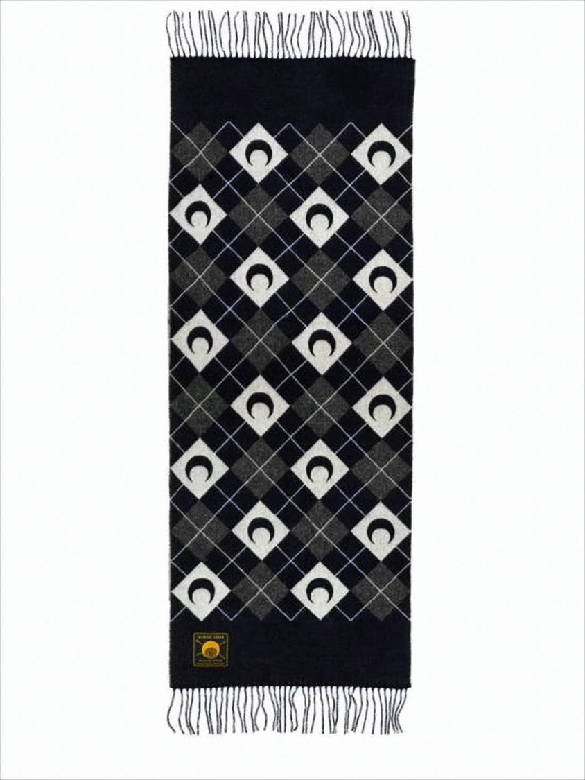Marine Serre Classic Argyle Pattern Wool Scarf With Fringed Edges