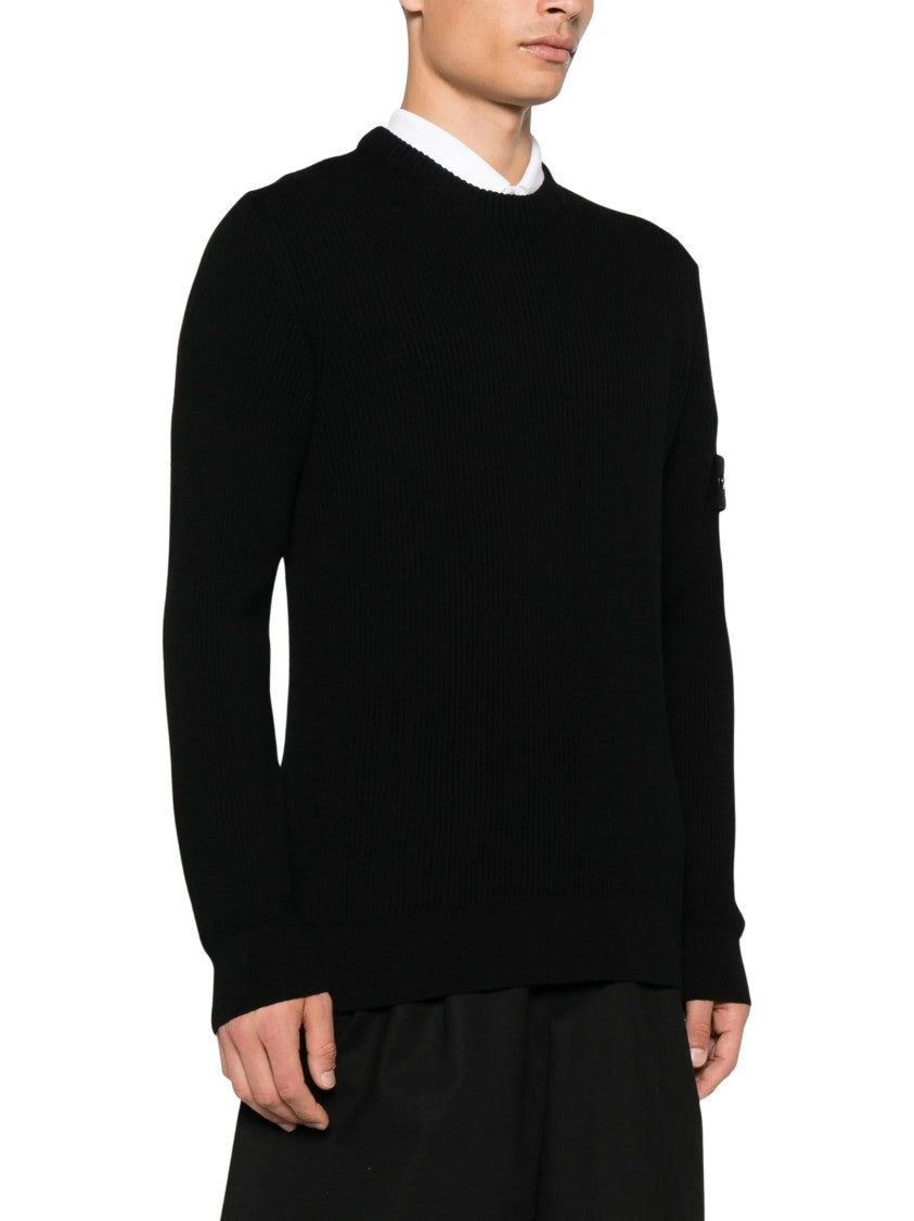 Stone Island Ribbed Virgin Wool Sweater With Iconic Compass Badge