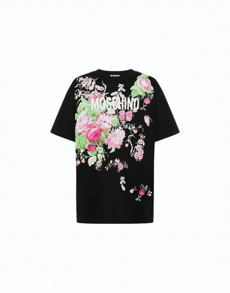Moschino Short-Sleeved Black T-Shirt With Floral Print