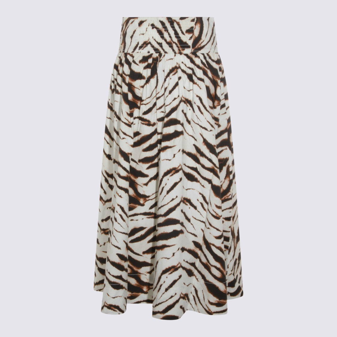 Ganni Abstract Tiger Stripe Midi Skirt With Fitted Waistband And Flared Silhouette