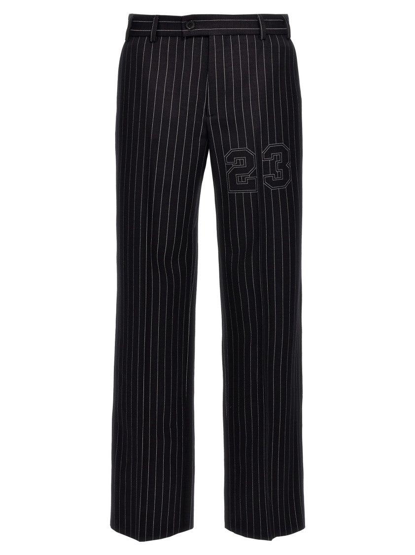 Off-White Black Pinstripe Trousers With Straight Leg Silhouette