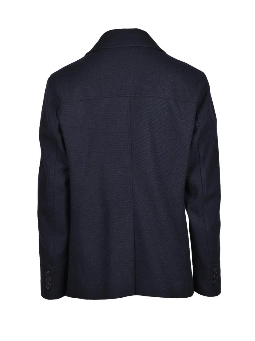 Hamaki-Ho Double-Breasted Navy Peacoat With Textured Fabric Blend