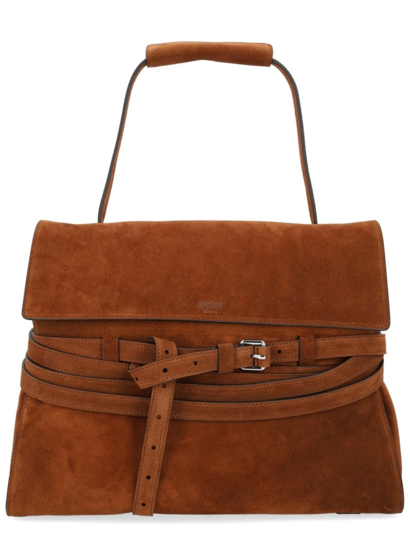 Moschino Suede Tie Me Leather Buckle Handbag