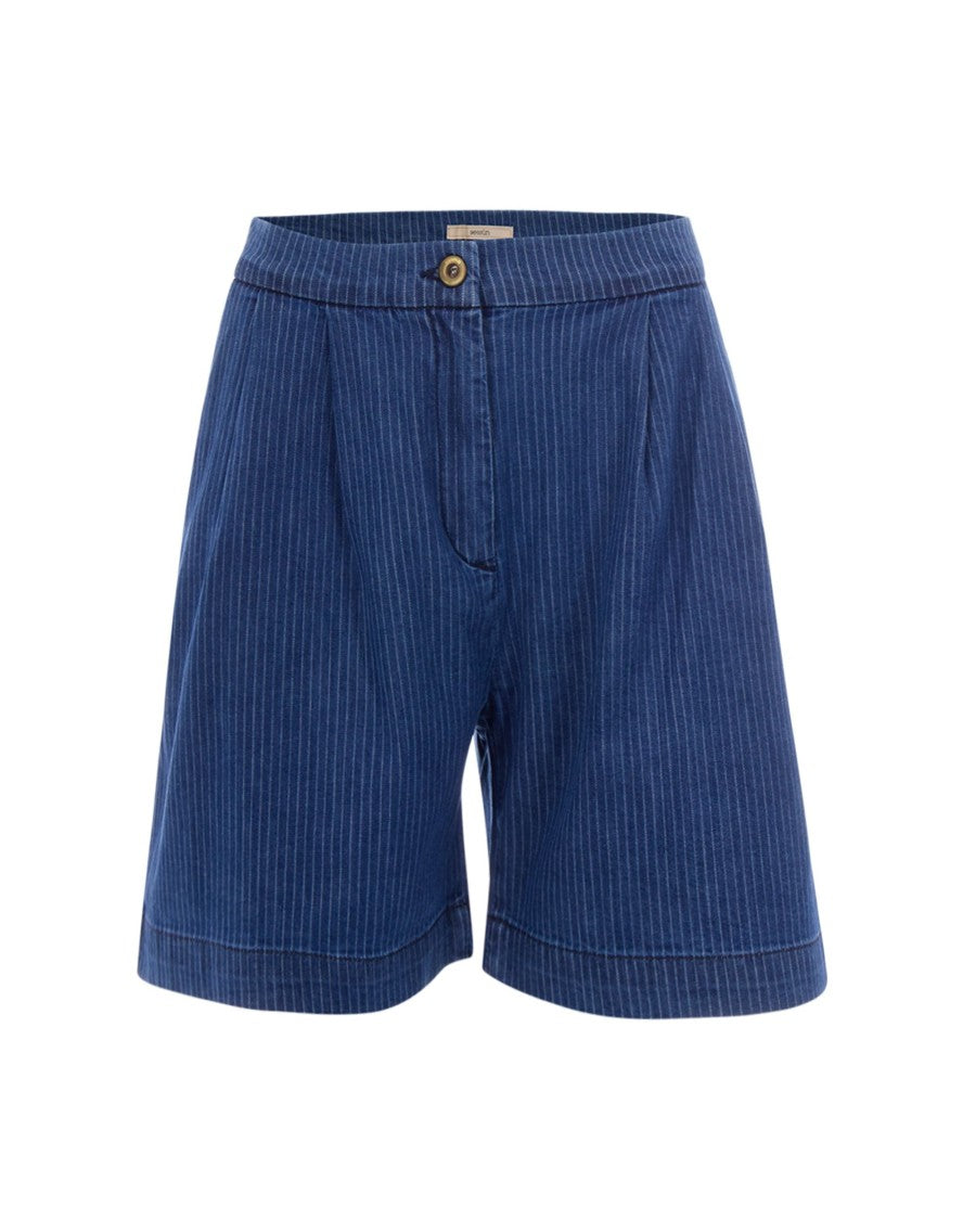 Sessùn Bermuda Shorts In Denim Twill With Jewel Button