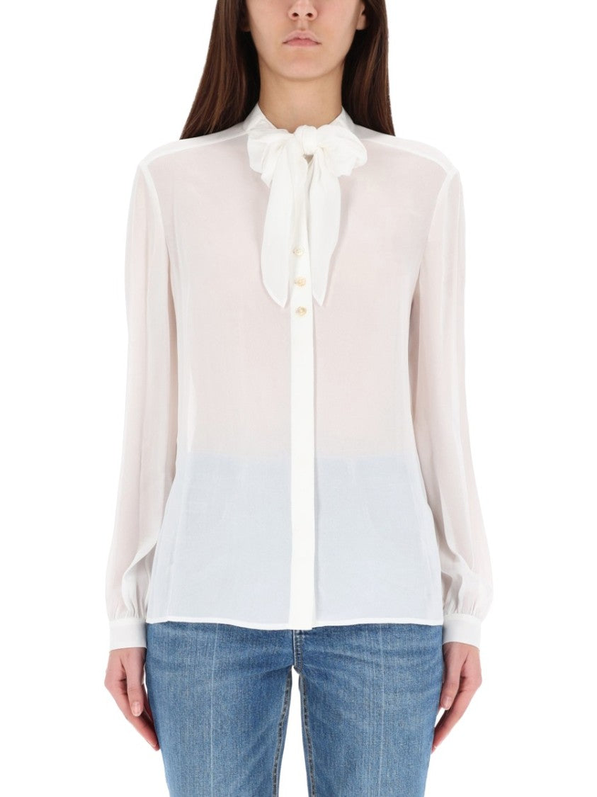 Tory Burch White Sheer Bow Blouse