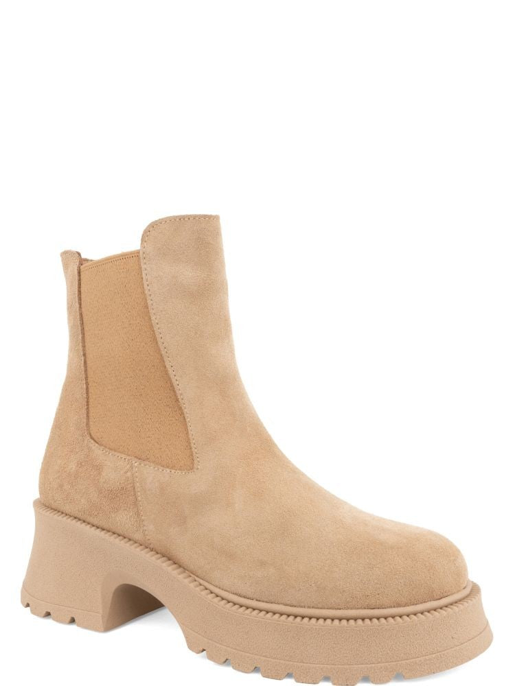 Prato Creativo Brown Suede Elastic Side Panel Ankle Boots