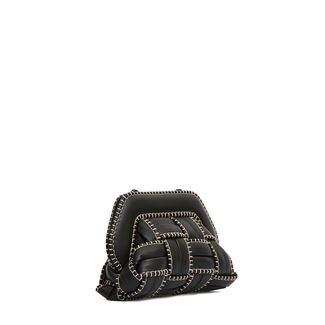 Themoirè Structured Woven Clutch With Beige Stitching