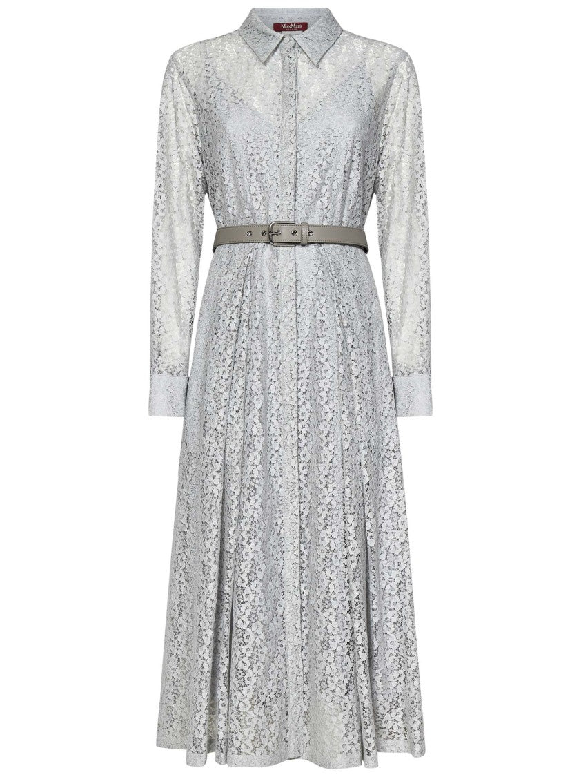 Max Mara Silver Lace Overlay Midi Dress