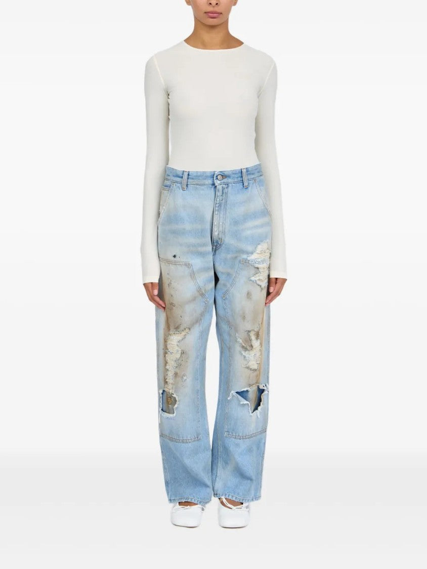 Mm6 By Maison Margiela Light Blue Distressed Relaxed-Fit Jeans