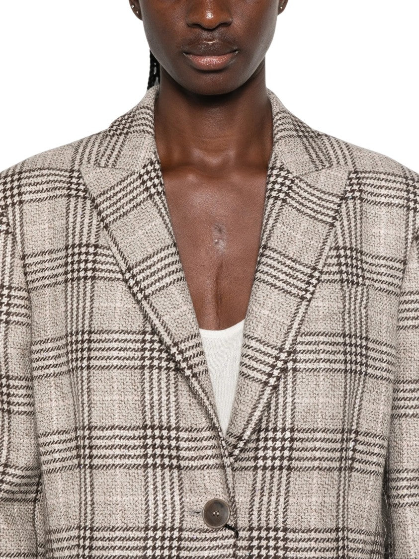 Twin-Set Blazer Check Beige Check Wool-Blend Blazer