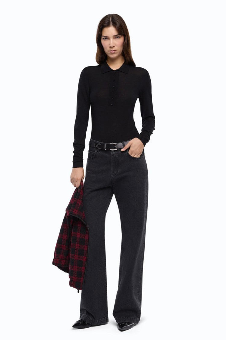 Pinko Black Wool Polo Top Bodysuit
