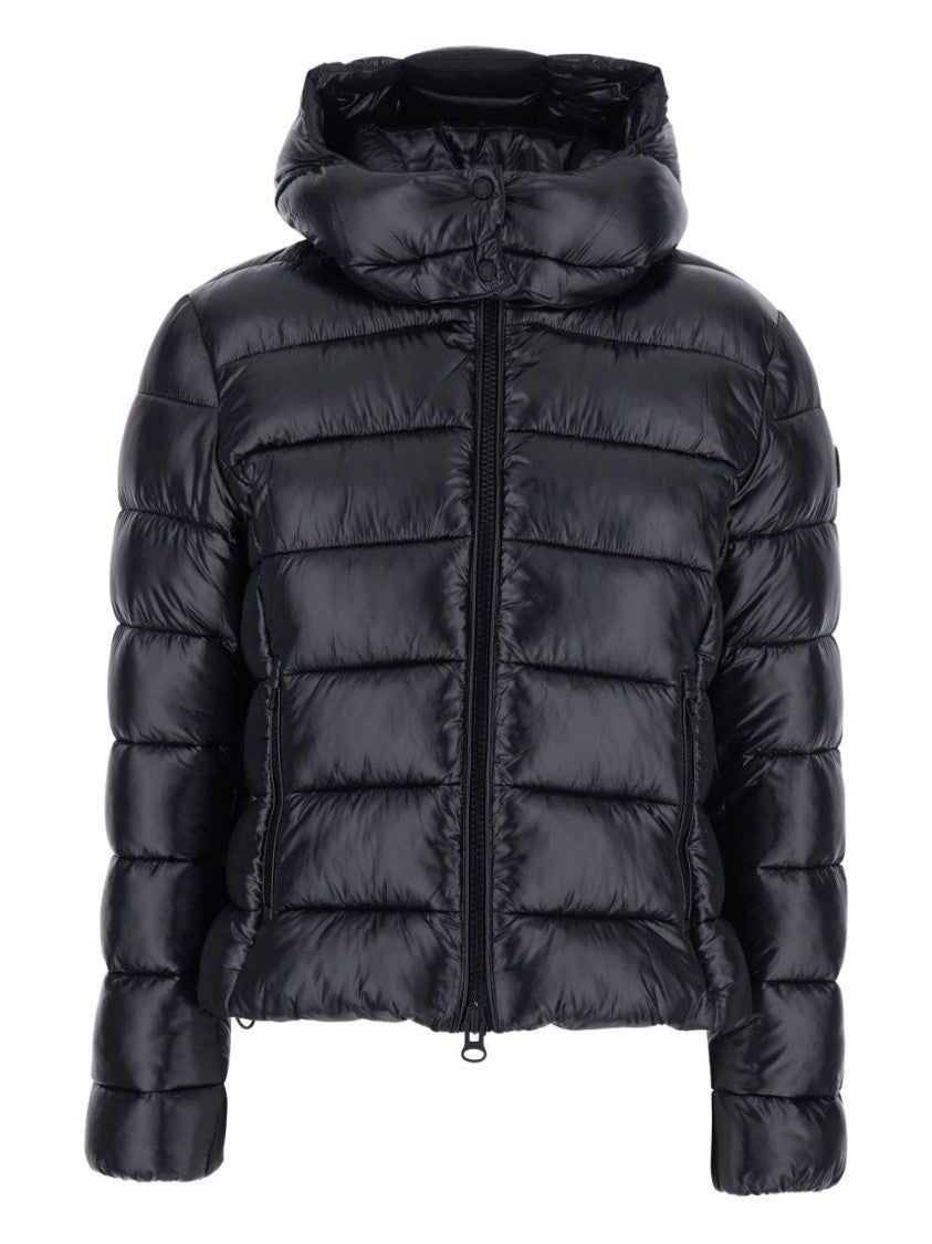Save The Duck Cropped Black Puffer Jacket With High Collar