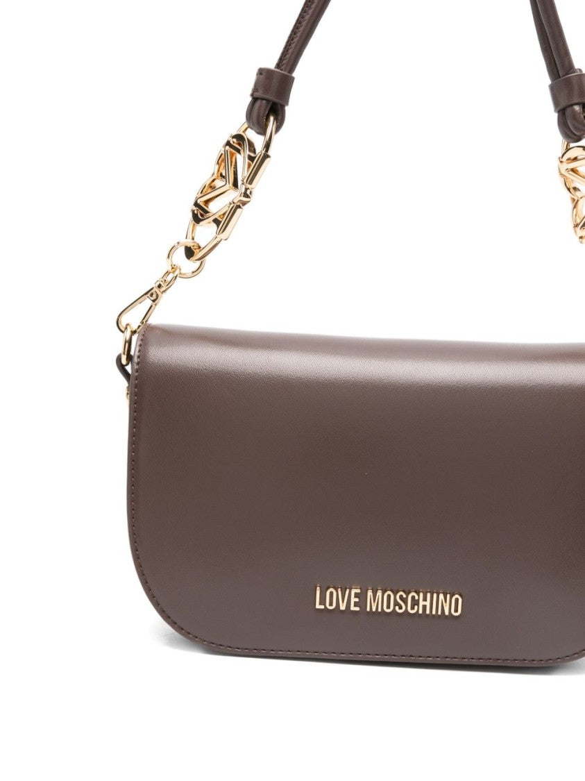 Love Moschino Structured Brown Shoulder Bag With Gold-Tone Accents
