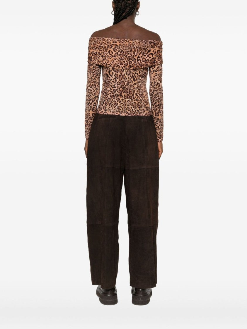 Twin-Set Animal Print Off-The-Shoulder Wool Sweater