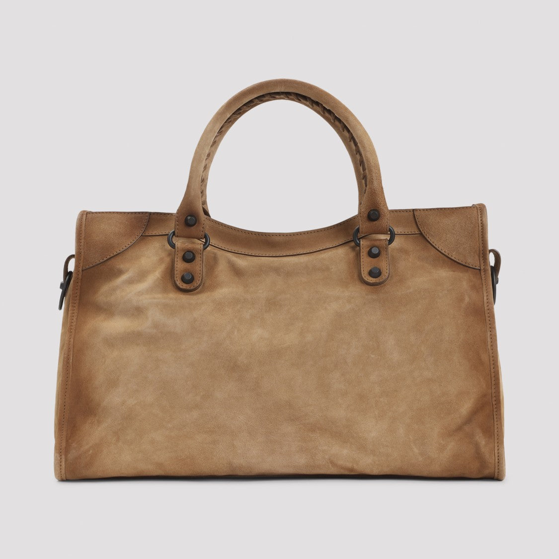 Balenciaga Camel Suede Shoulder Bag With Braided Handles