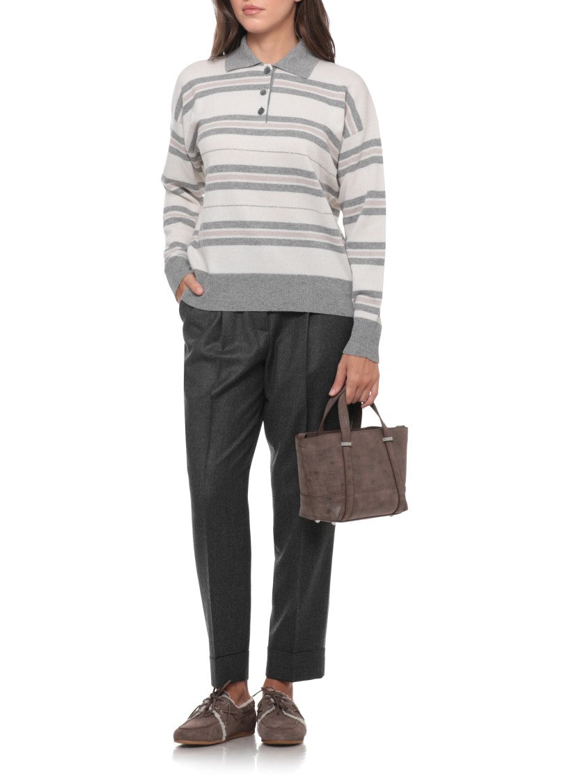 Peserico Color-Contrast Striped Knitwear Sweater With Lurex Detail