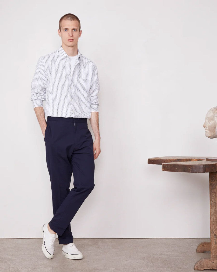 Officine Generale Long-Sleeved White Shirt With Gathered Cuffs