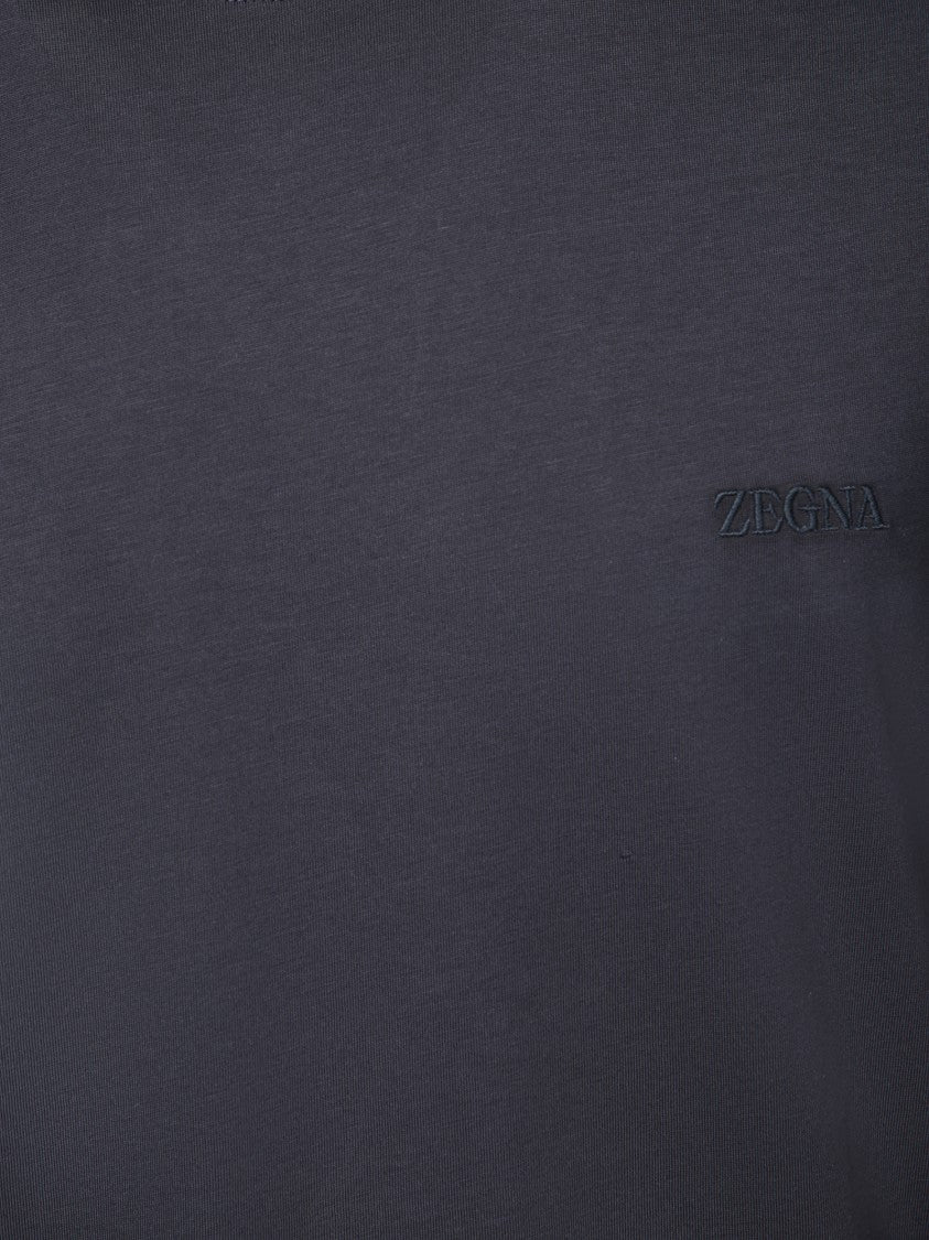 Zegna Blue Crew Neck Cotton T-Shirt