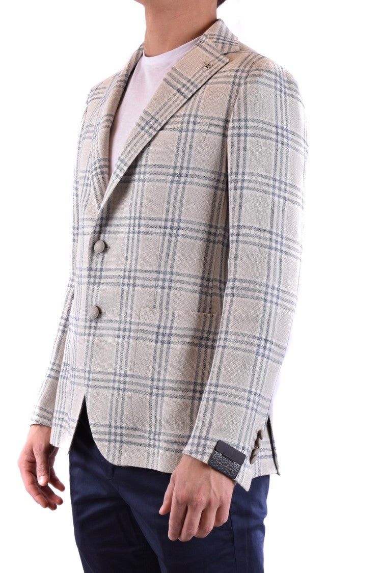 Tagliatore Beige Checkered Blazer With Tailored Fit