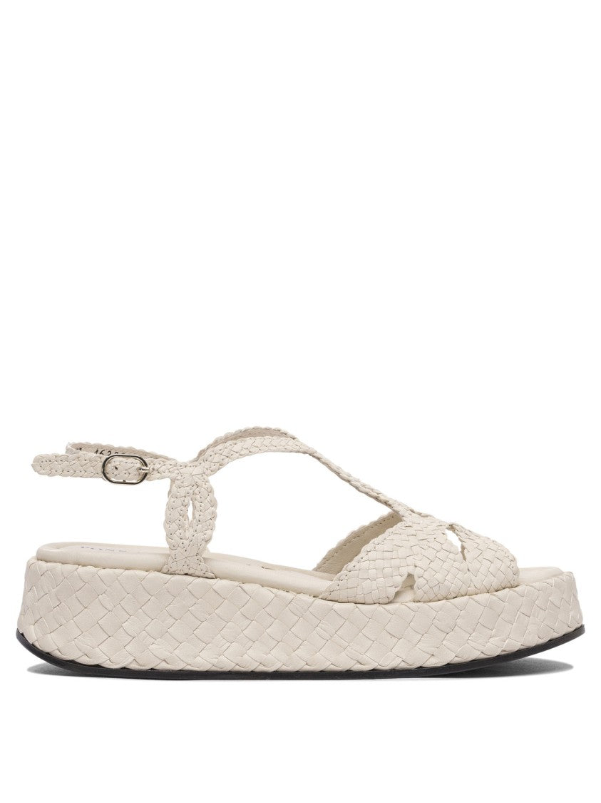 Pons Quintana Woven Leather Platform Sandals With Crisscross Design