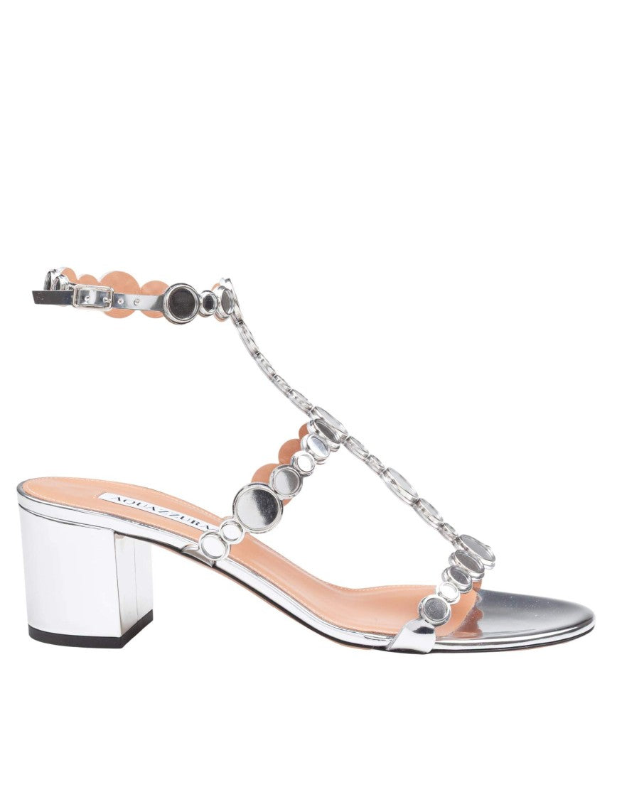 Aquazzura Aquazzurra Sandal 50 In Mirror Leather, Color Silver