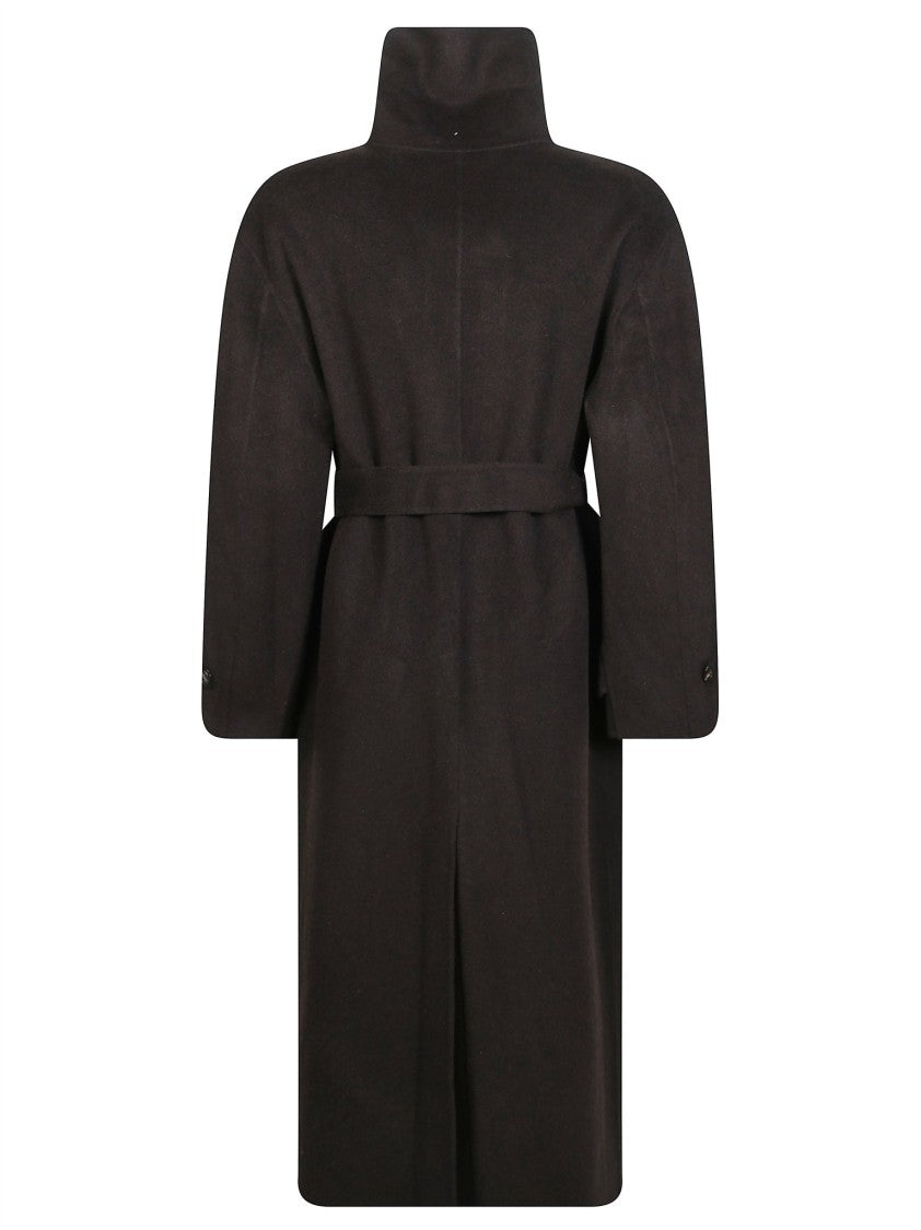 Soeur James High Stand Collar Belted Long Coat