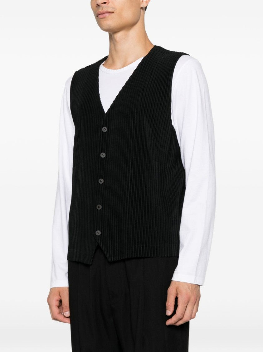 Homme Plissé Issey Miyake Black Sleeveless Pleated Button-Down Vest