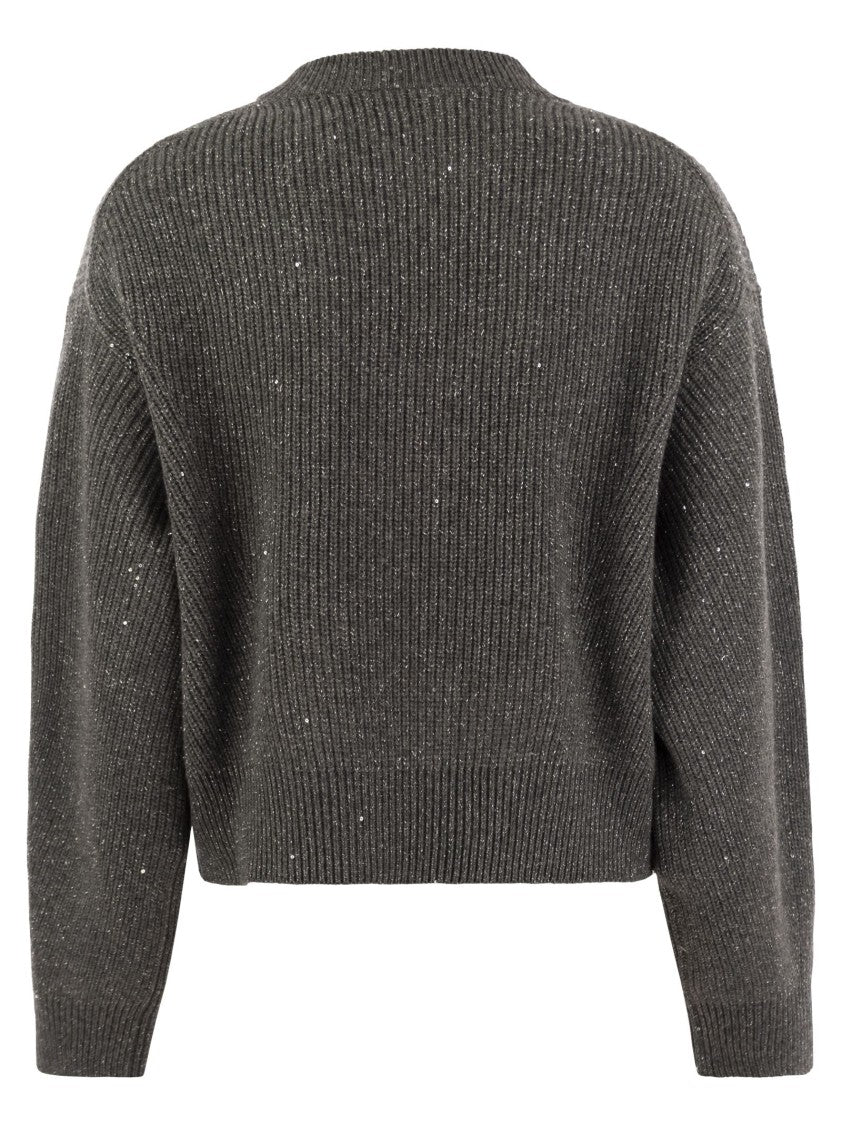Brunello Cucinelli Dazzling Ribbed Sweater In Cashmere And Wool