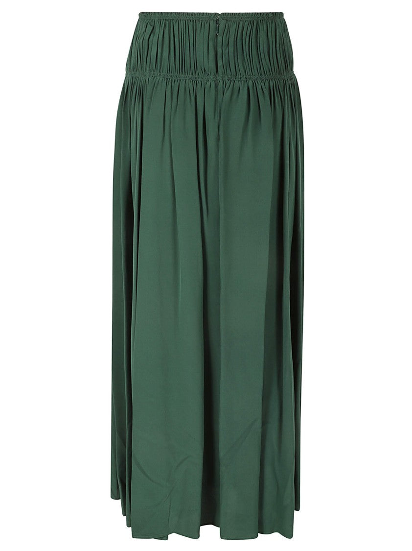 Chloé Flowing Green Silk Skirt With Gathered Waistband