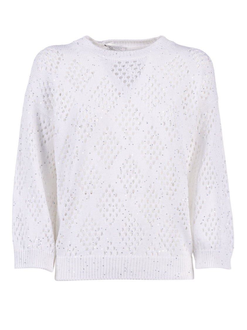 Peserico Openwork Sequined Ribbed Edges Sweater