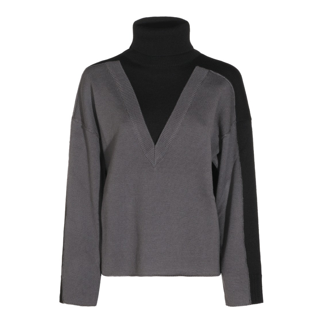Mm6 By Maison Margiela Wool Knit Sweater With Faux V Neckline And High Turtleneck
