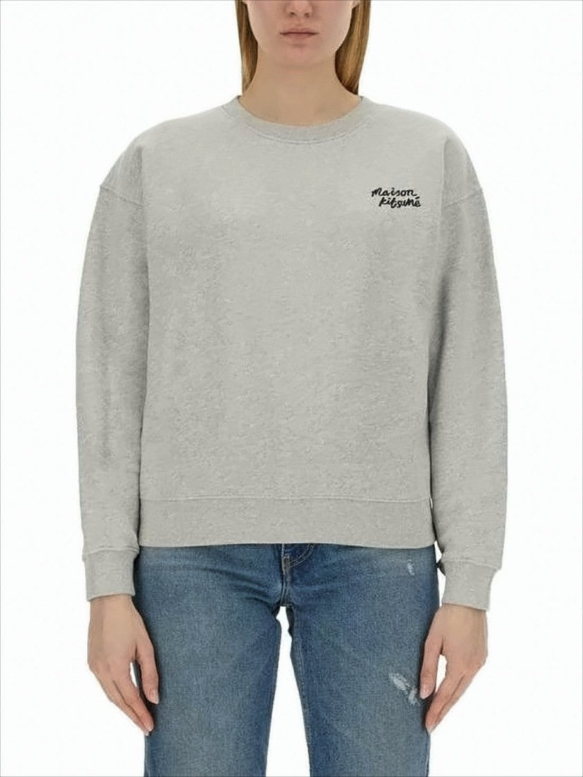 Maison Kitsuné Heather Grey Long-Sleeve Crewneck Sweatshirt With Embroidered Logo