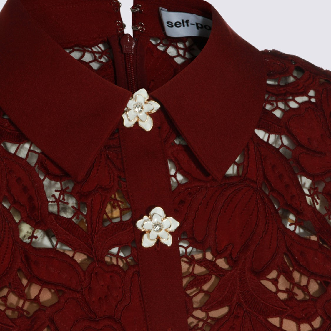 Self-Portrait Floral Lace Mini Dress With Scalloped Edges And Classic Collar