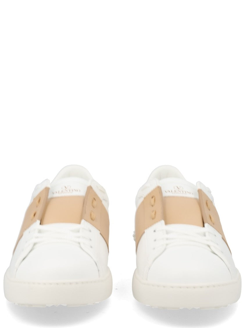 Valentino Garavani Open Beige Strap Studded Leather Sneakers