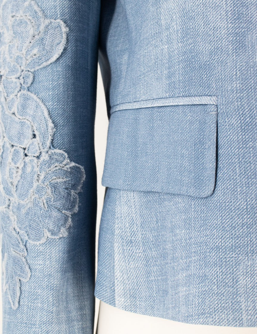 Ermanno Scervino Single Breasted Jacket With Floral Appliqués And Denim Effect