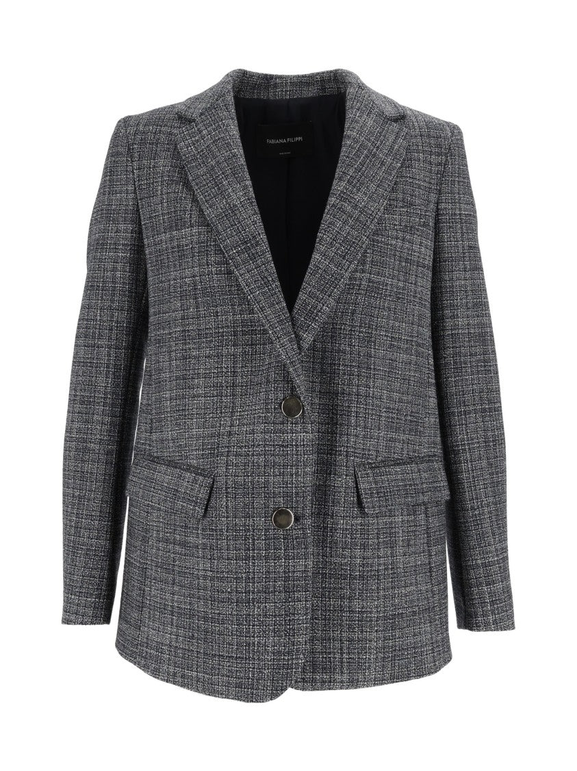 Fabiana Filippi Night Blue Drawstring Mélange Blazer
