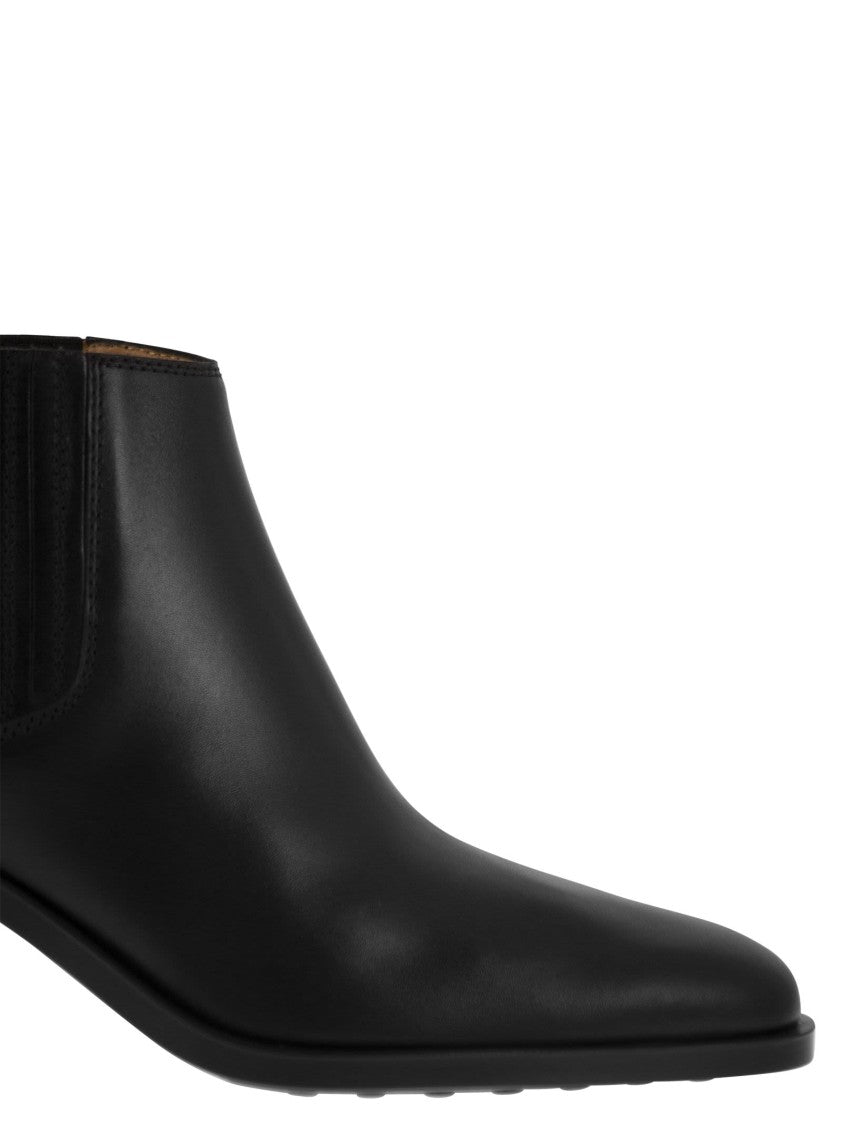 Tod's Calfskin Ankle Boot With Side Elastic Inserts