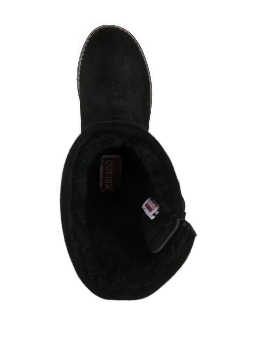 Kenzo Black Suede Ankle Boots With Adjustable Buckle Straps