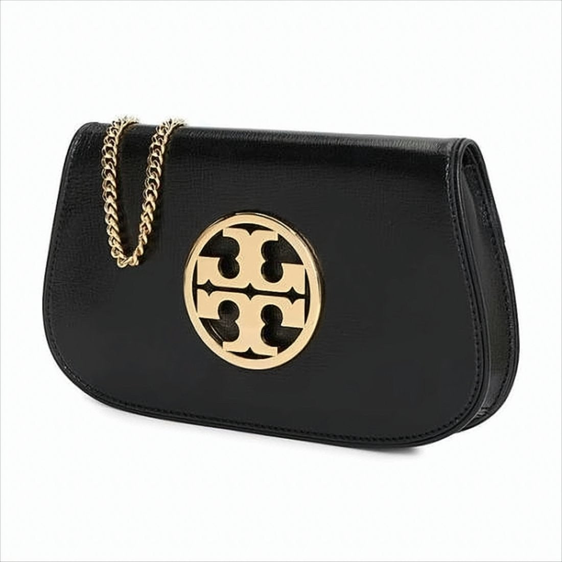 Tory Burch Smooth Leather Shoulder Bag With Curved Silhouette And Gold-Tone Chain