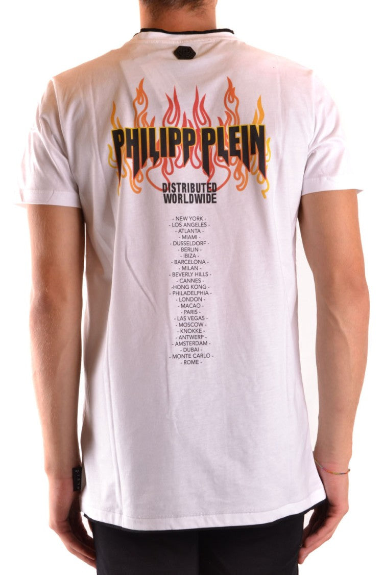 Philipp Plein Graphic White T-Shirt With Flame Motifs