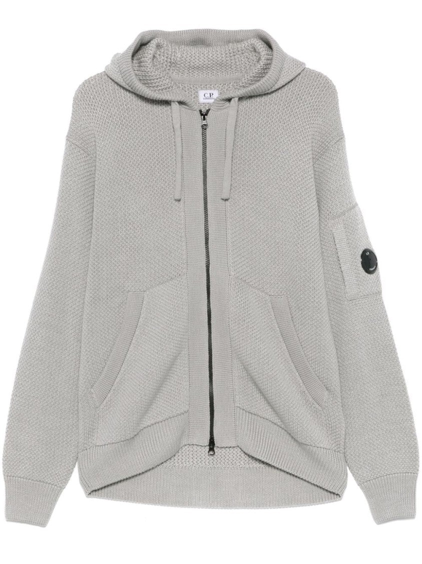 C.P. Company Light Grey Knitted Zip-Up Hoodie With Functional Pockets