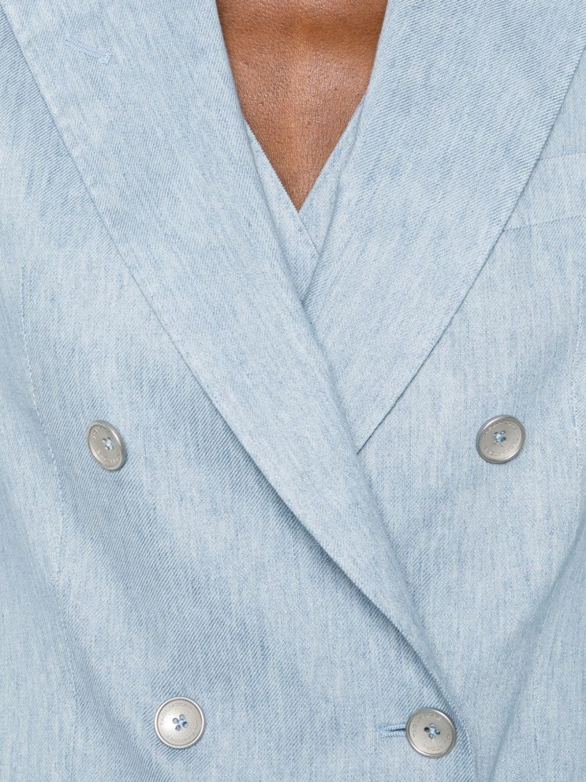Tagliatore Double-Breasted Sky Blue Jacket With Notched Lapels