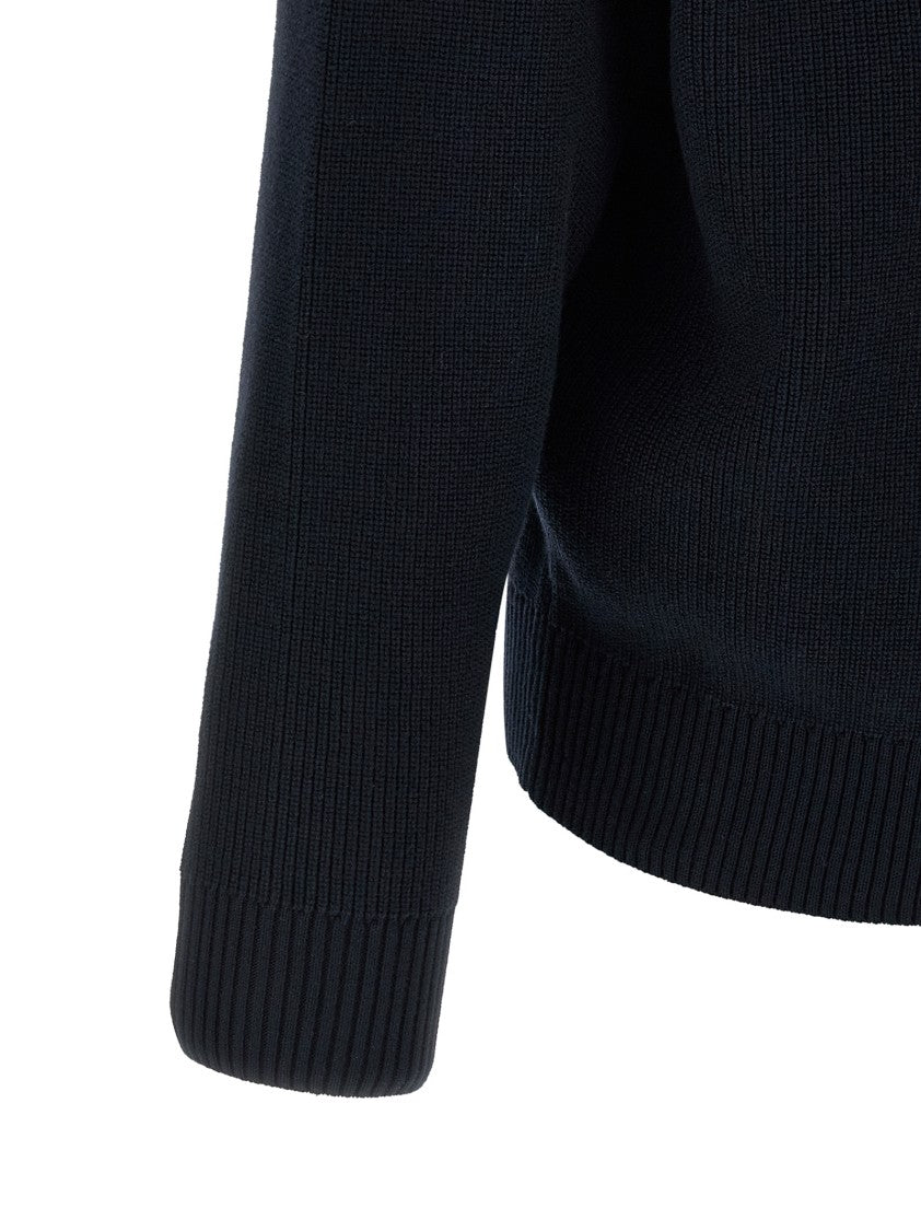 Stone Island Ribbed Cotton Cardigan With V-Neck And Button Closure