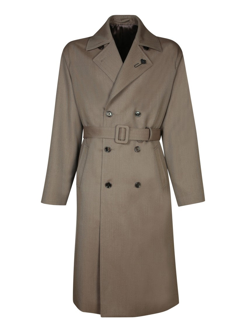 Lardini Virgin Wool Trench Coat With Classic Belt And Design