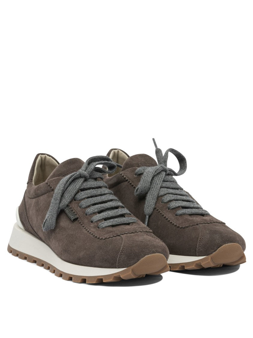 Brunello Cucinelli Suede Sneakers With Shiny Tab