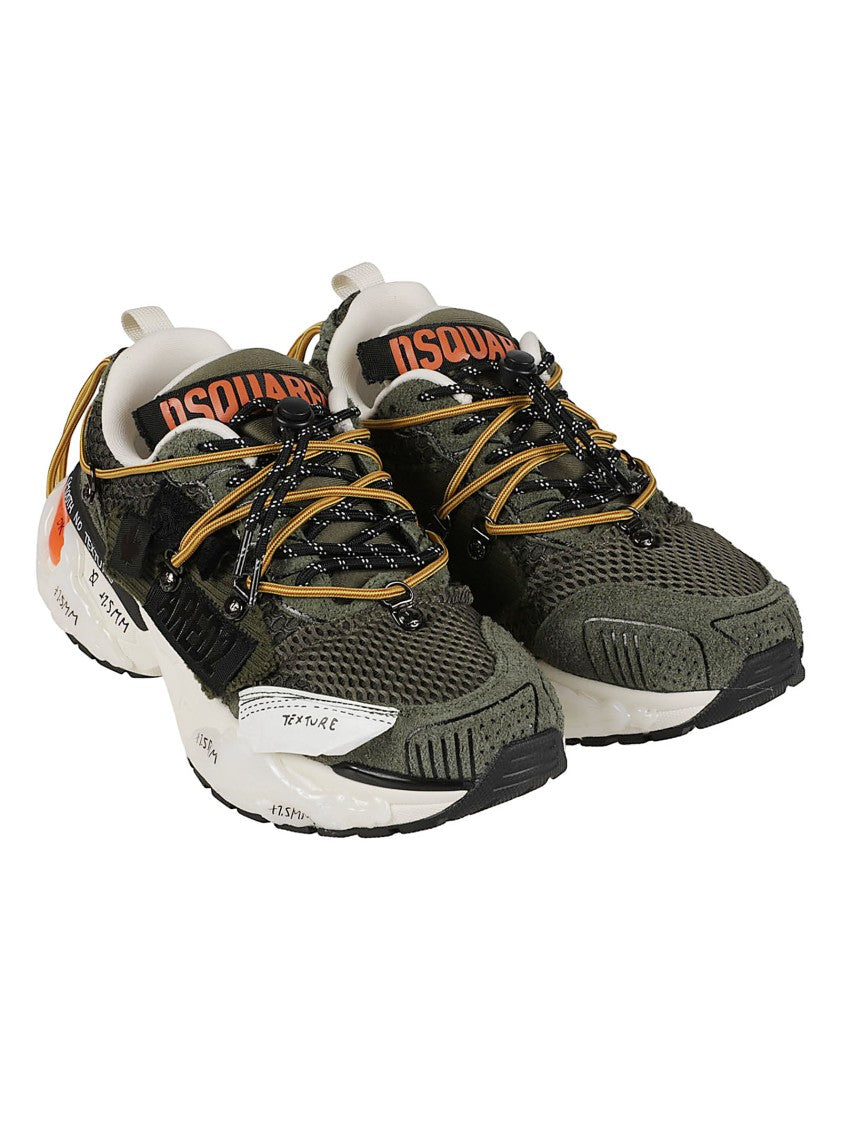 Dsquared2 Faster Olive Green Reflective Leather-Blend Low-Top Sneakers