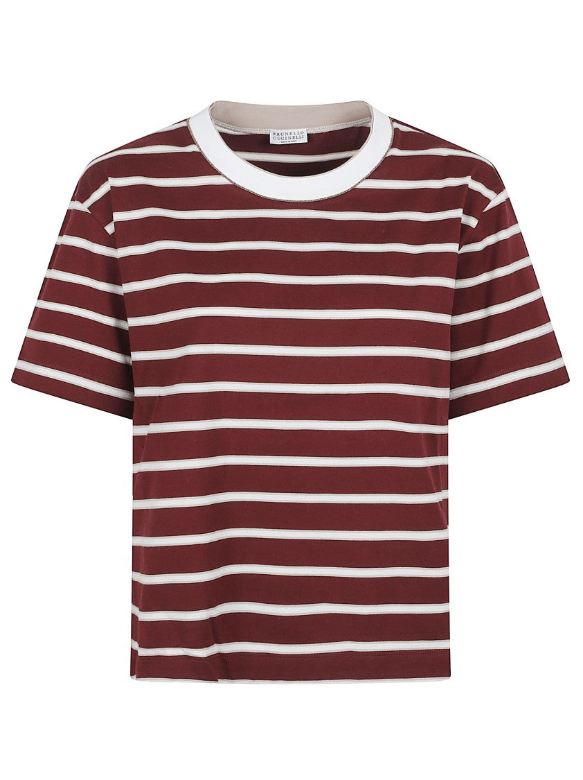 Brunello Cucinelli Cropped Red And White Striped T-Shirt