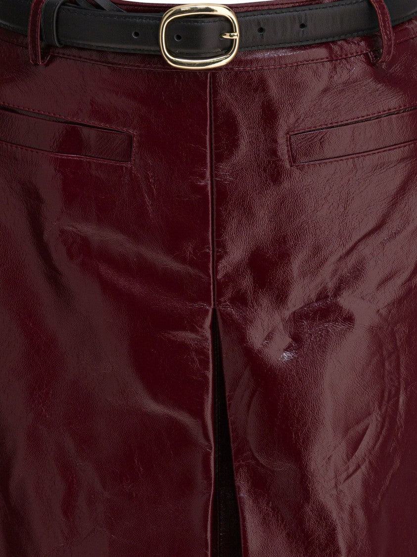 Self-Portrait Bordeaux Leather Mini Skirt With A-Line Silhouette
